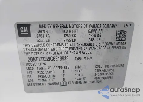 2016 GMC Terrain Sle-2 from USA, damaged, VIN 2GKFLTE39G6219938